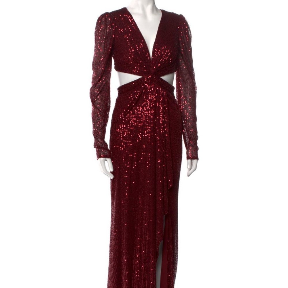 Mac Duggal Burgundy Sequin Long Sleeve Gown